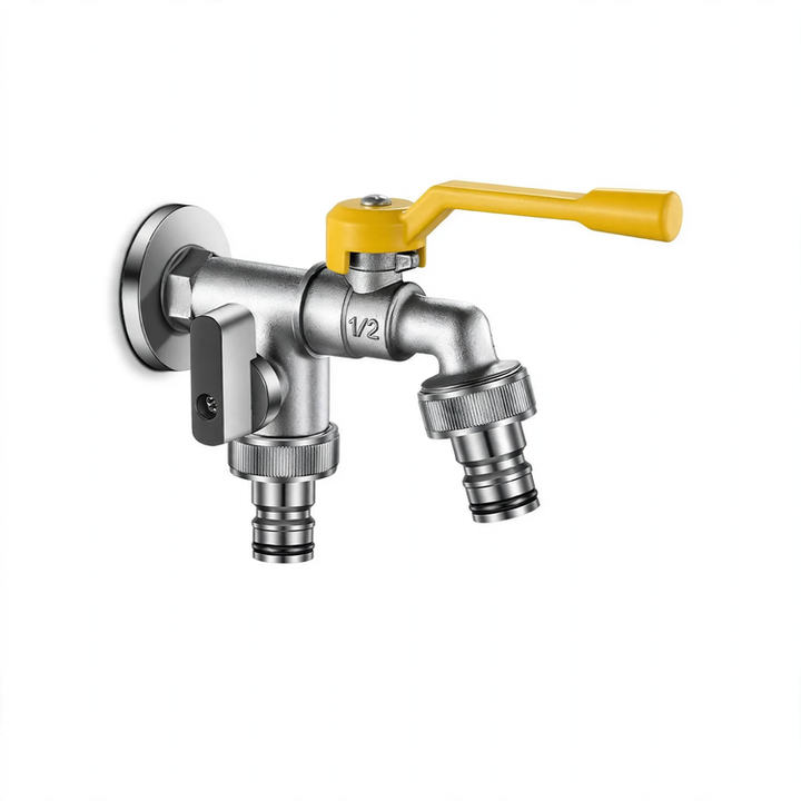 Outdoor faucet with double outlet, frost-proof