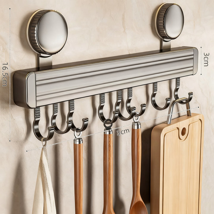 Suction cup kitchen hook rail, wall-mounted