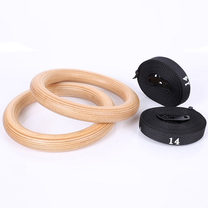 Wooden gymnastics rings with strap