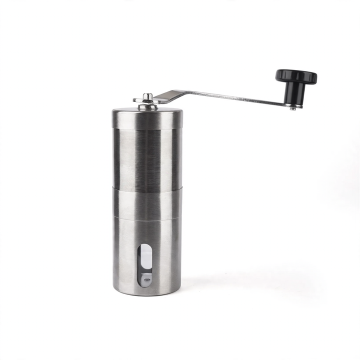 Hand-crank coffee grinder made of glass