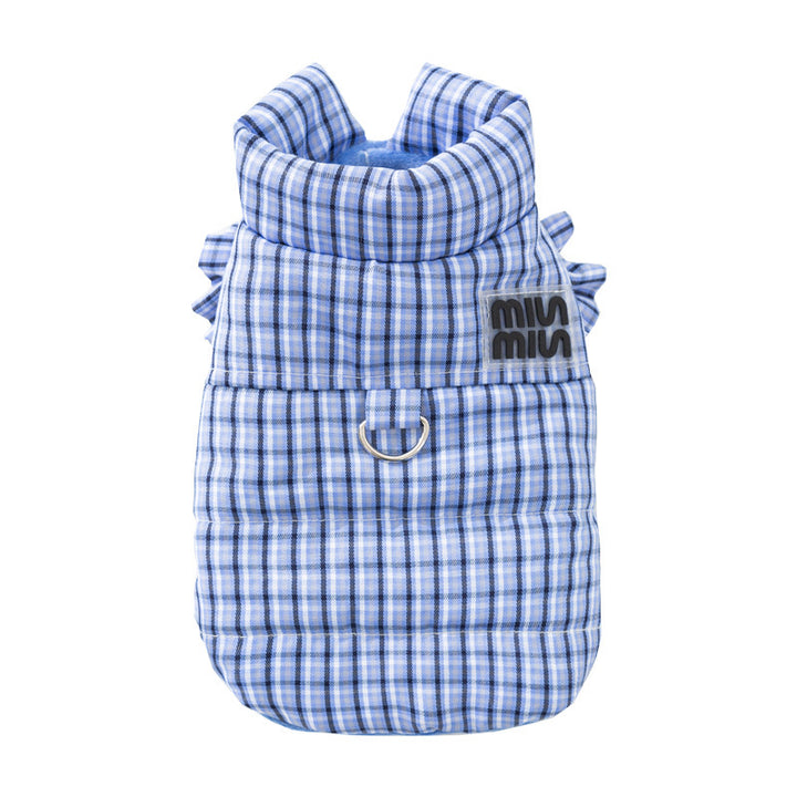 Dog jacket, check pattern, with leash, cotton