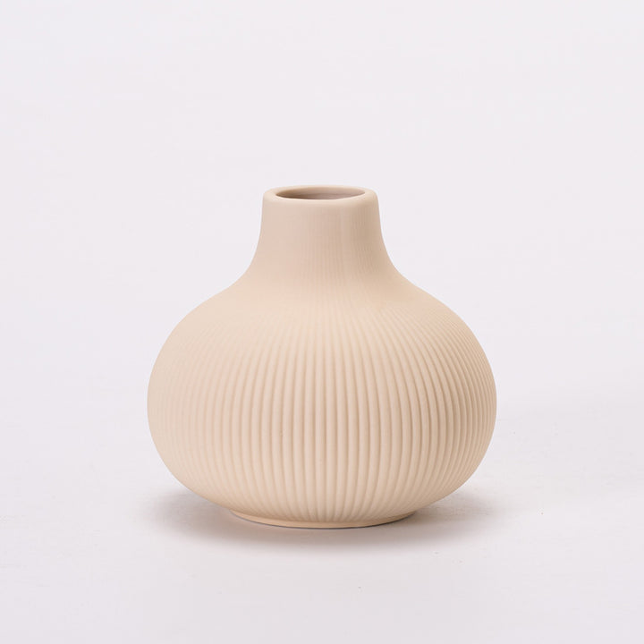 Ceramic flower vase with grooves, modern, white
