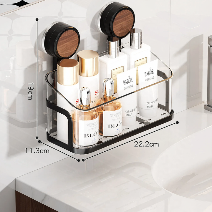 Wall-mounted cosmetic shelf with suction cup, model YM.7052
