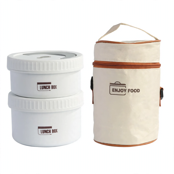 Stainless steel lunch box, round, 470–600 ml, with lid