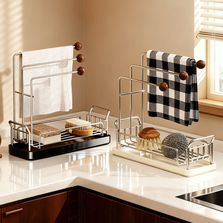 Draining rack for kitchen towels and sponges