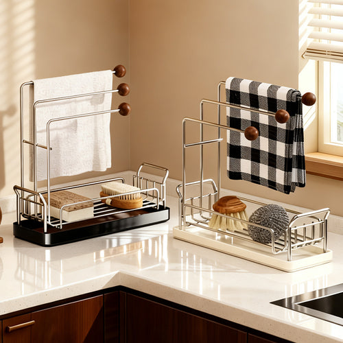 Draining rack for kitchen towels and sponges