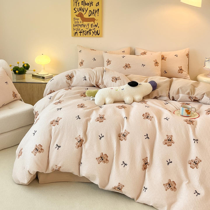 Cotton bedding set with waffle pattern, 100% cotton