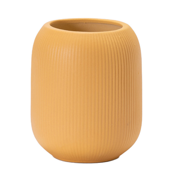Ceramic flower vase with grooves, modern, white