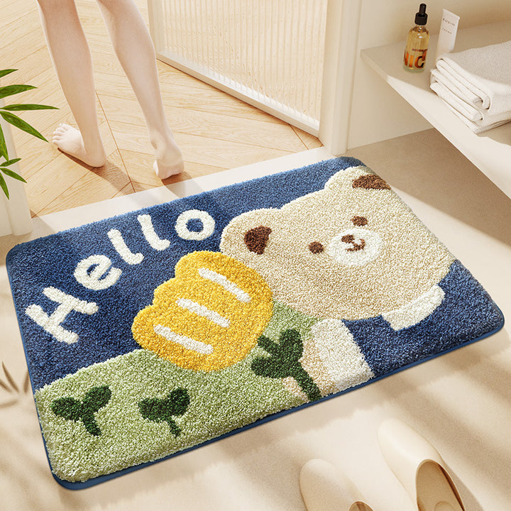 Cartoon doormat made of faux fur, washable