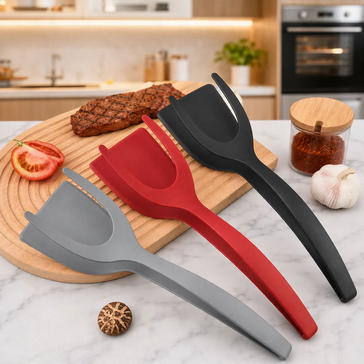 2-in-1 spatula and food tongs, non-stick