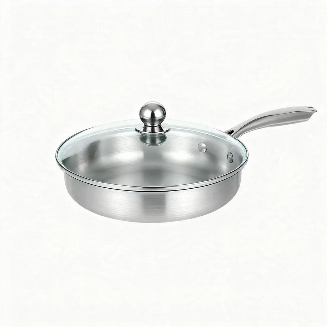 Frying pan, 410 stainless steel, honeycomb pattern