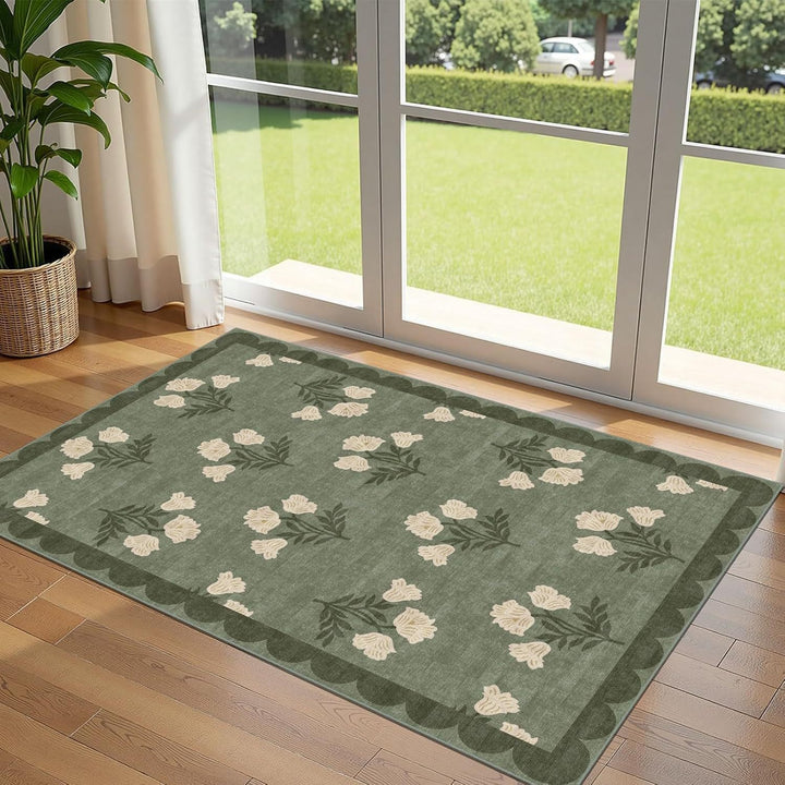 Entrance mat with floral pattern, washable