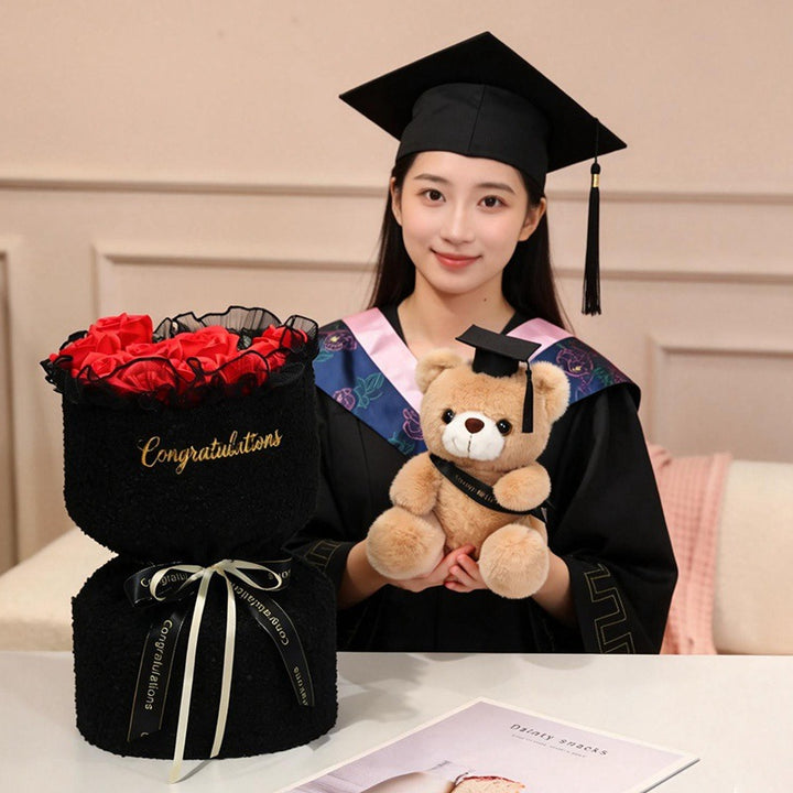Plush teddy bear with bouquet, 45 cm