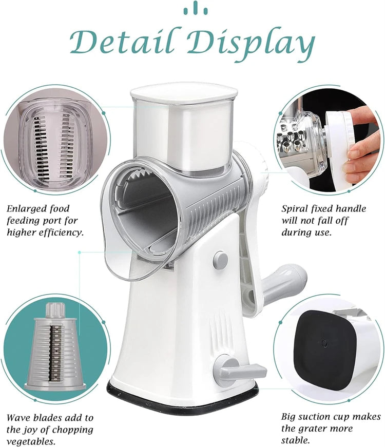 BowLift | 5-in-1 Rotary Cheese Grater - Veggie Slicer & Shredder