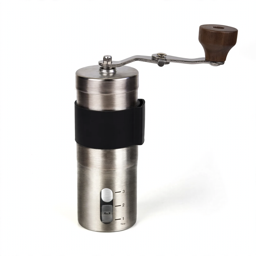 Hand-crank coffee grinder made of glass