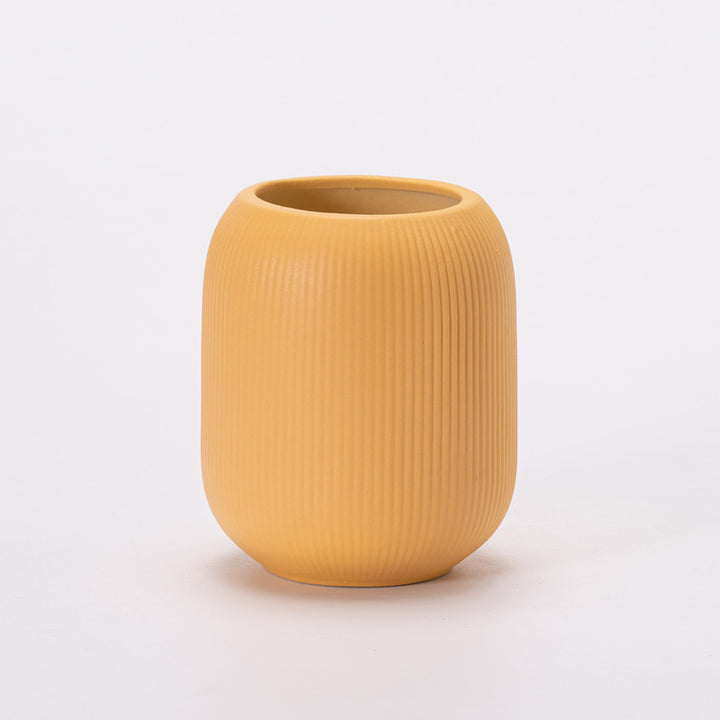 Ceramic flower vase with grooves, modern, white