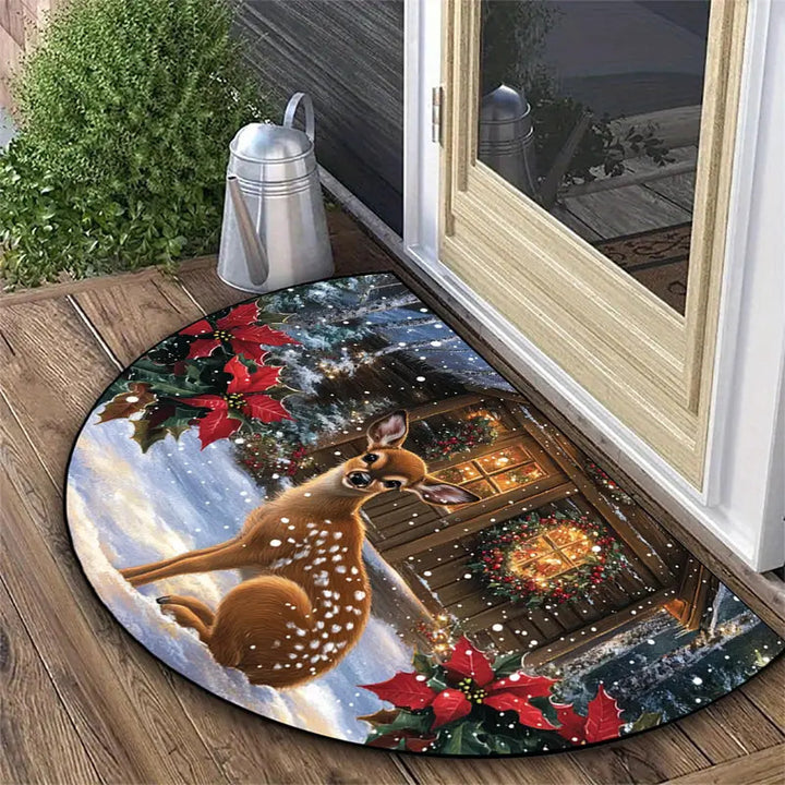Half-round doormat, crystal velvet, Christmas design