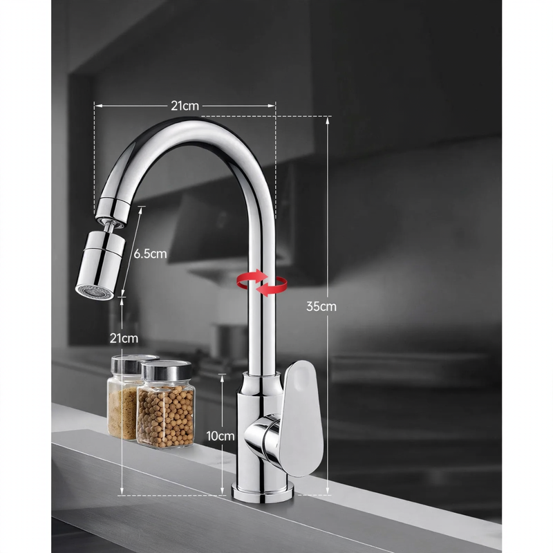 Stainless steel kitchen faucet, swivel, cold and hot water