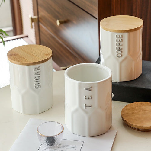 Ceramic storage jar with lid, modern design