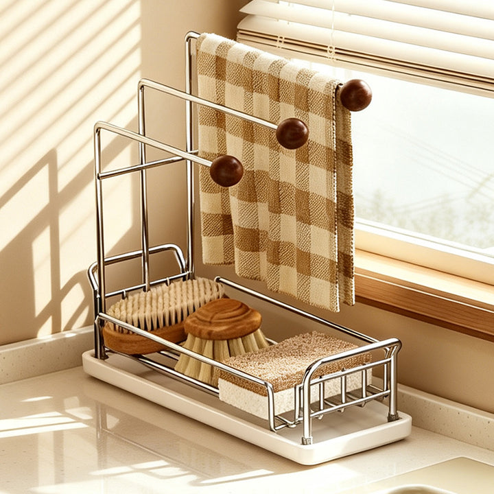Draining rack for kitchen towels and sponges