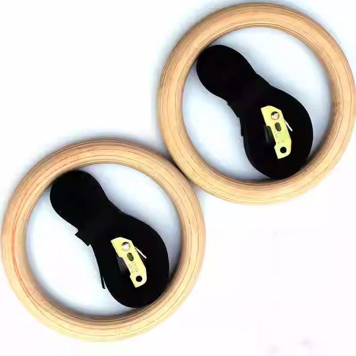 Wooden gymnastics rings with strap