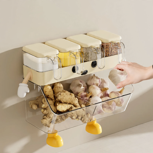Wall-mounted spice box with compartments, plastic