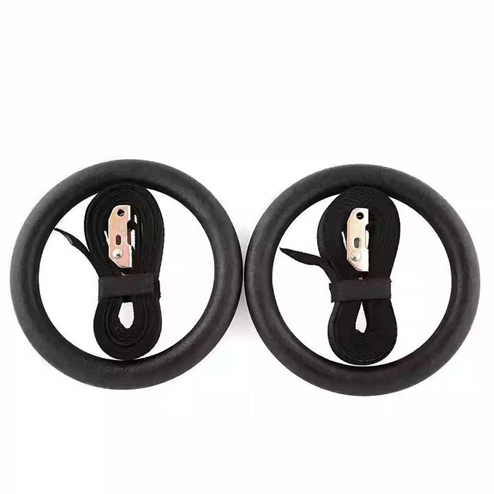 Wooden gymnastics rings with strap