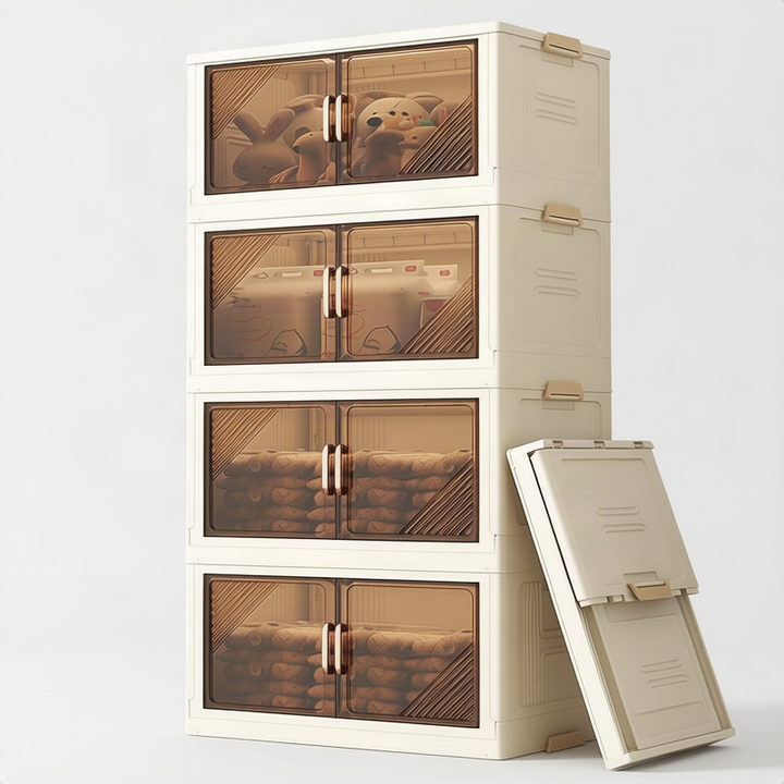 Foldable storage box made of plastic