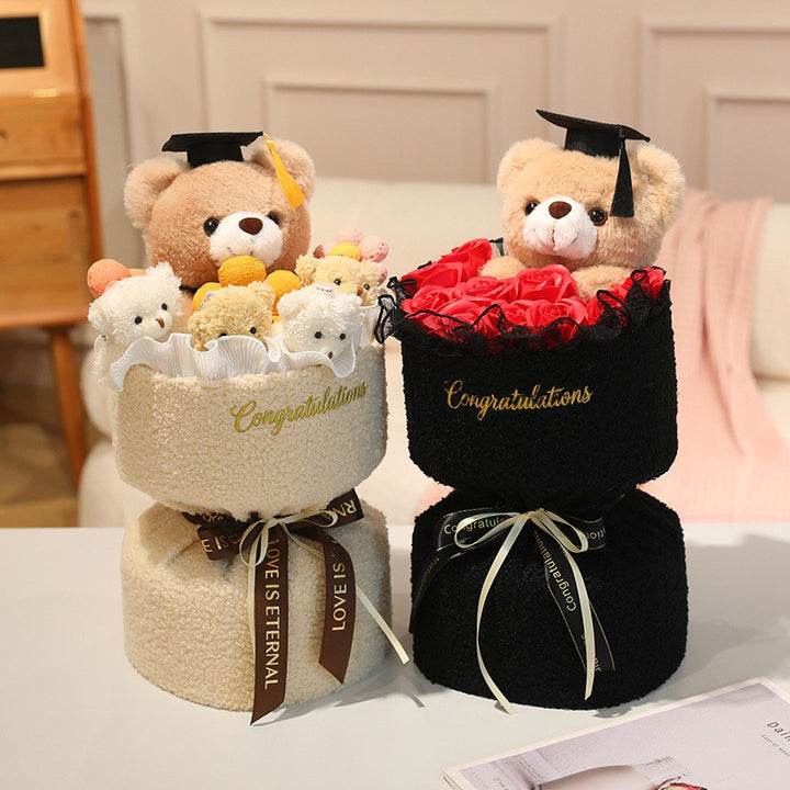 Plush teddy bear with bouquet, 45 cm