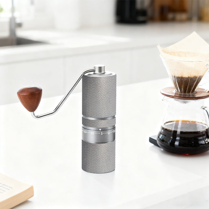Hand coffee grinder with steel core, luxury design