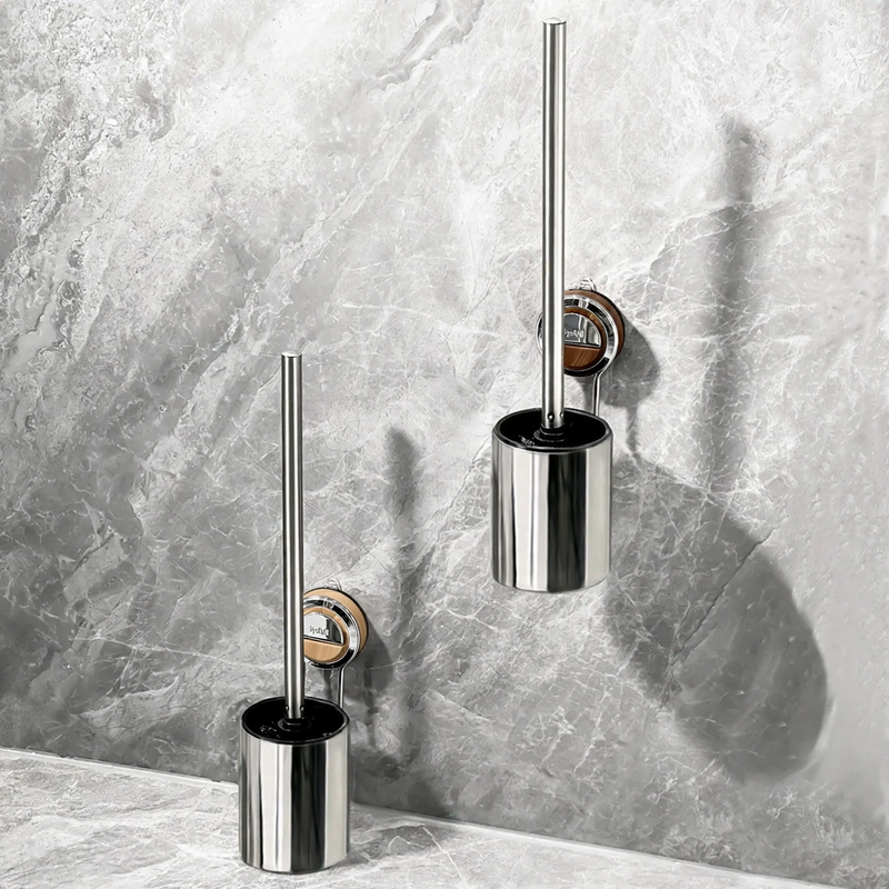 Stainless steel toilet brush with suction cup