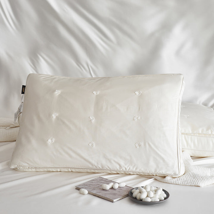 Silk Neck Pillow with Butterfly Embroidery