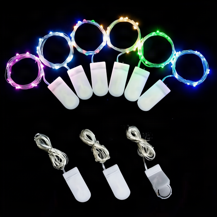 LED string lights with button cell battery, 1–3 m
