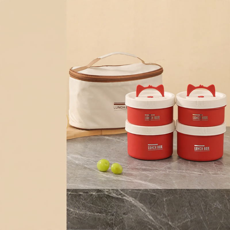 Stainless steel lunch box, round, 470–600 ml, with lid