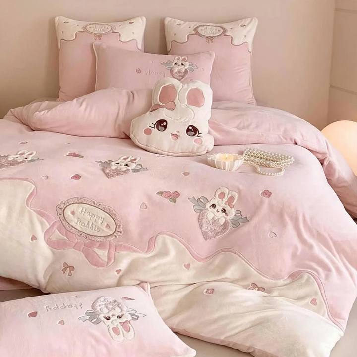 Bedding set 4-piece, milk fleece, cartoon pattern