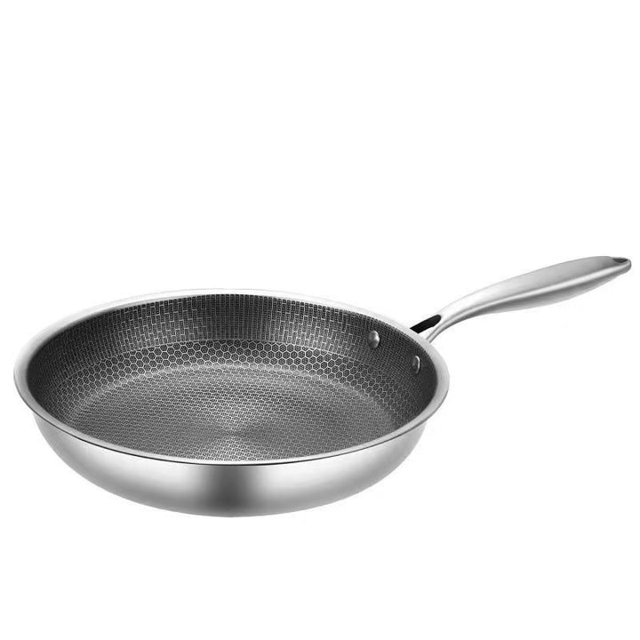 Frying pan, 410 stainless steel, honeycomb pattern