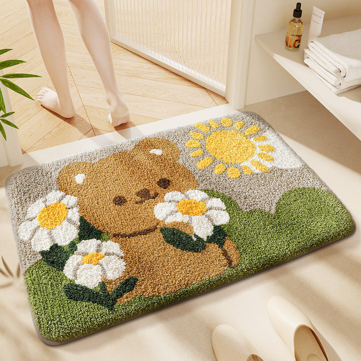 Cartoon doormat made of faux fur, washable