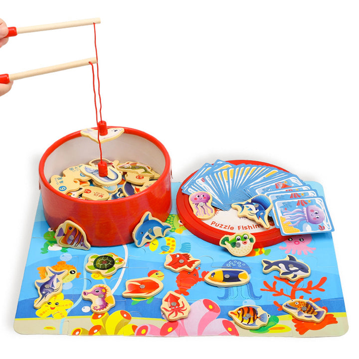 Magnetic fishing game made of wood