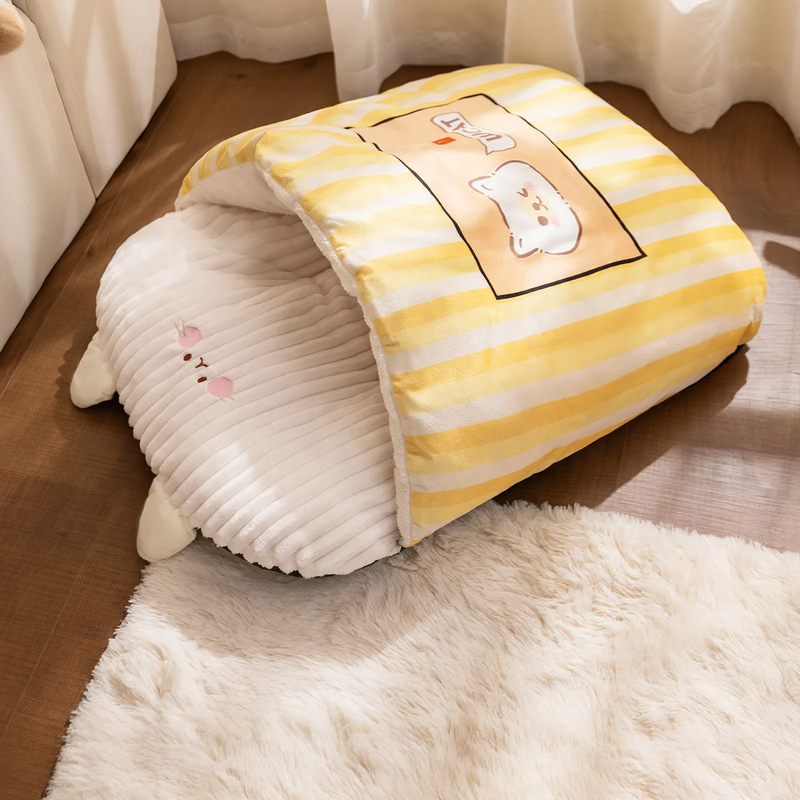 Cat sleeping bag with bear design, warming