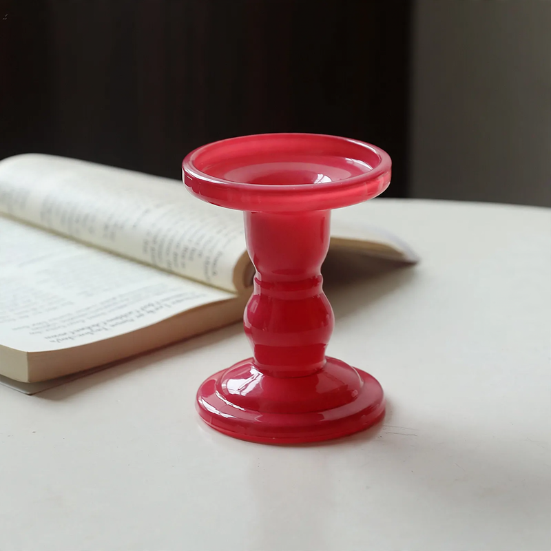 Glass candle tray with pillar base, modern