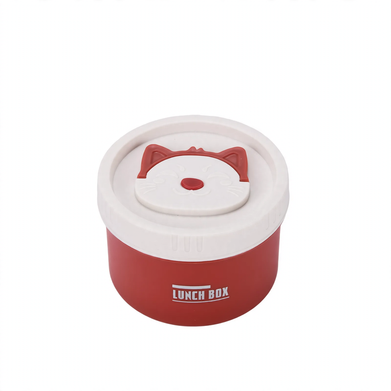 Stainless steel lunch box, round, 470–600 ml, with lid