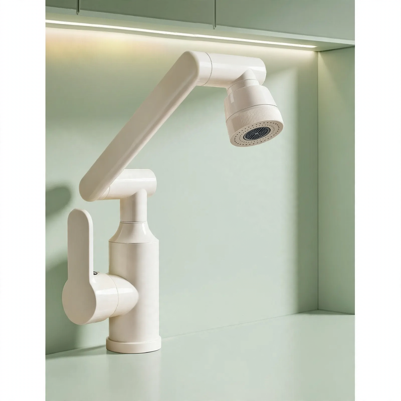 Vanity faucet, White, Swiveling, Hot-Cold