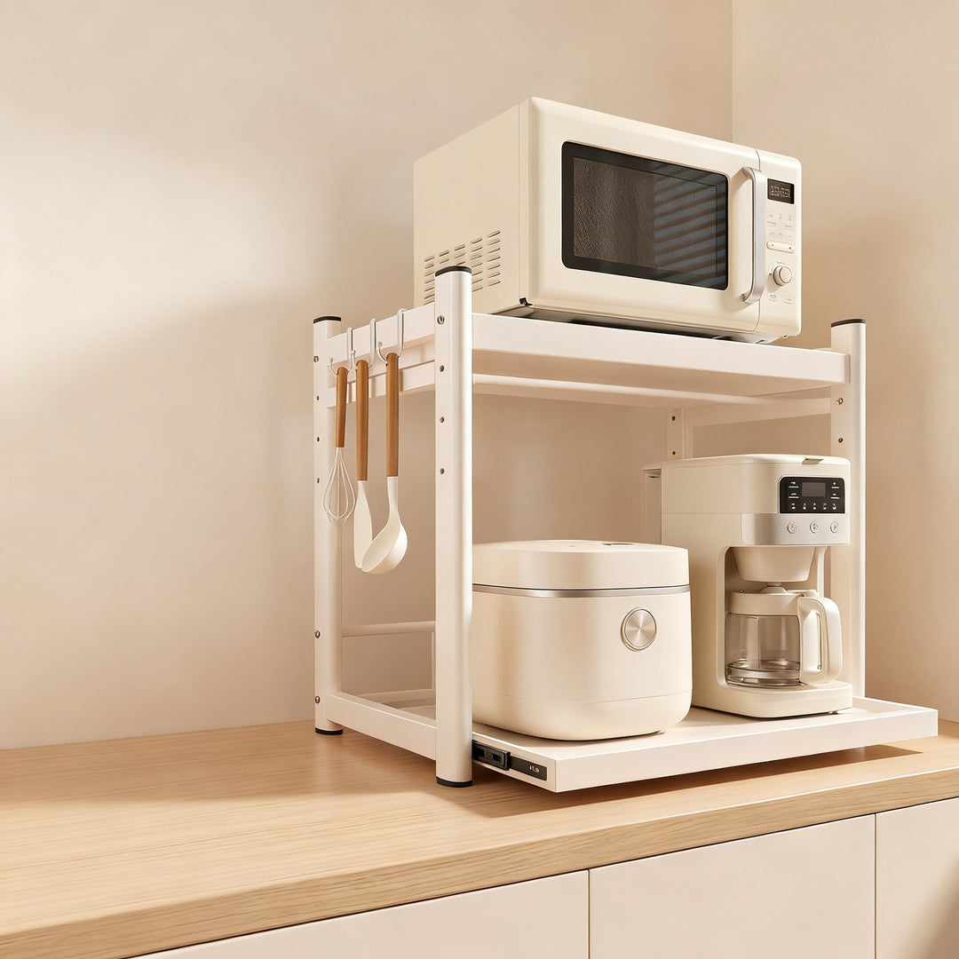 Kitchen shelf with drawer, adjustable, cream
