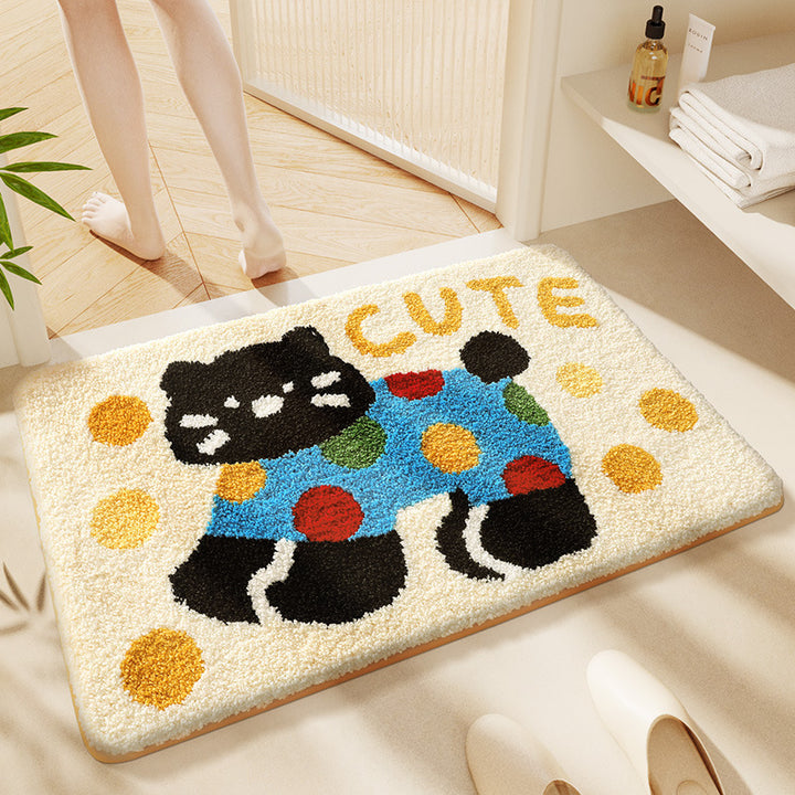 Cartoon doormat made of faux fur, washable