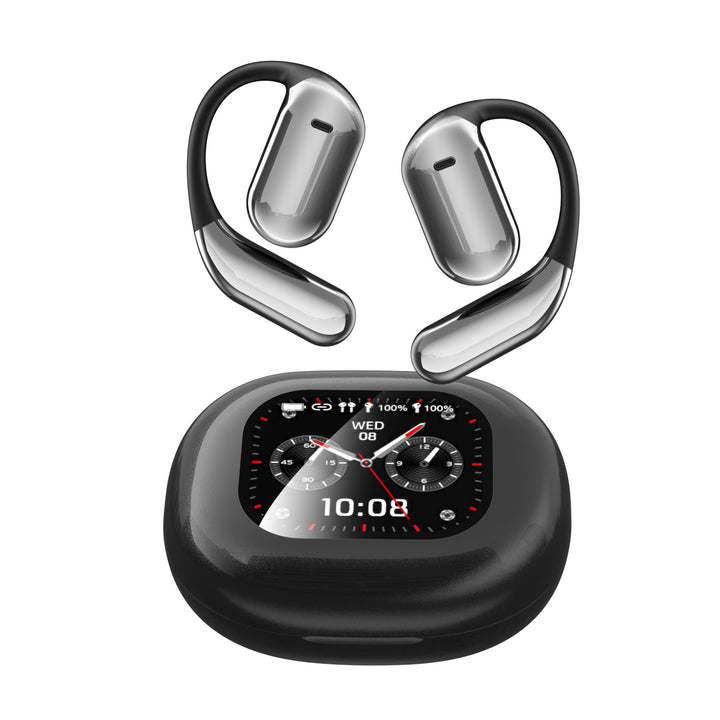 Open wireless earbuds with color touchscreen
