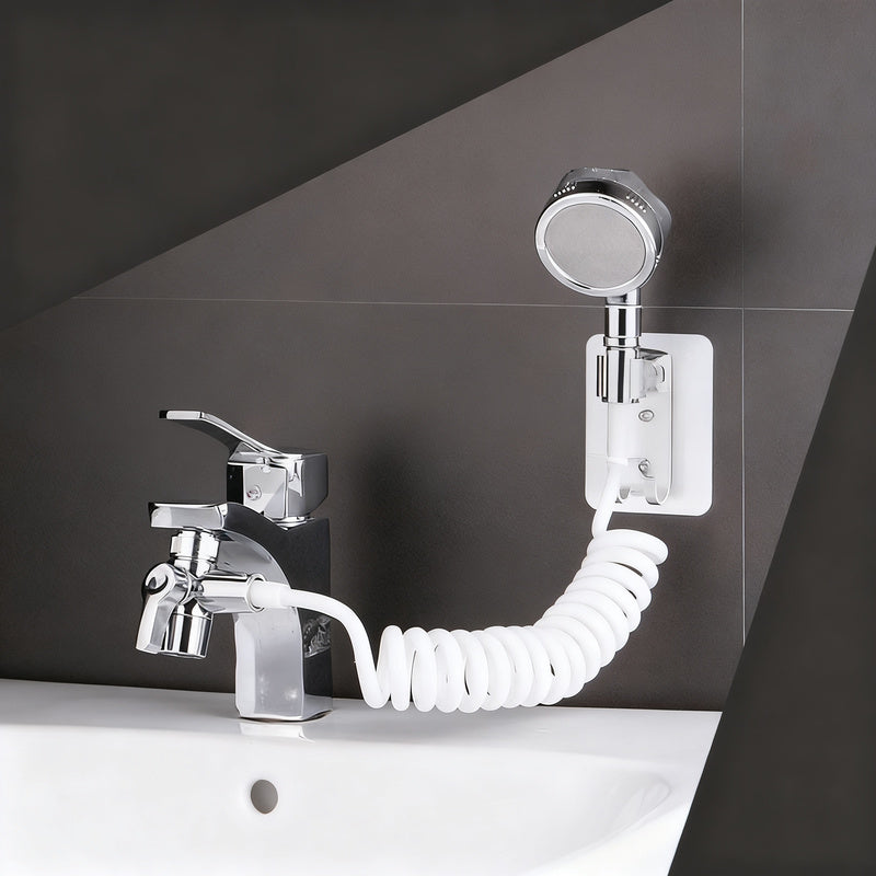 Faucet attachment with shower head and filtration