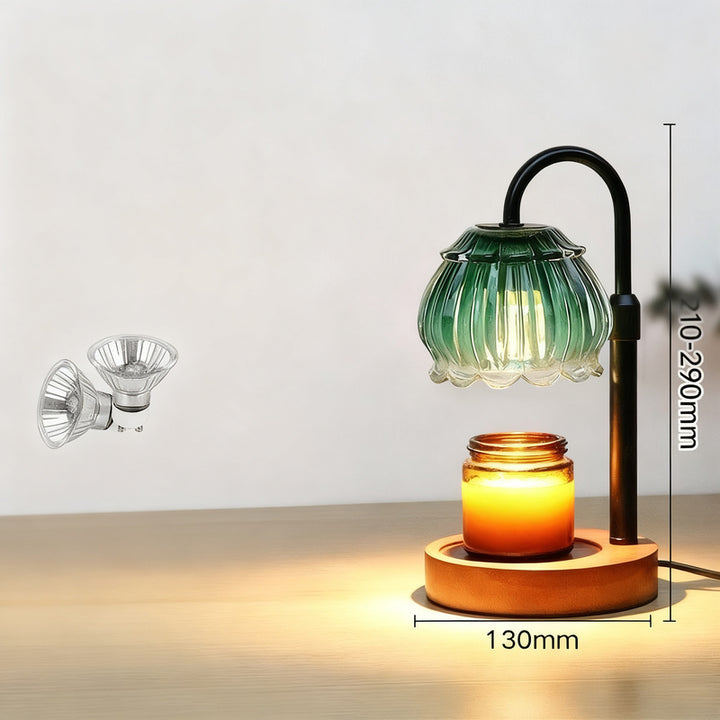 Wax melting lamp with wooden base