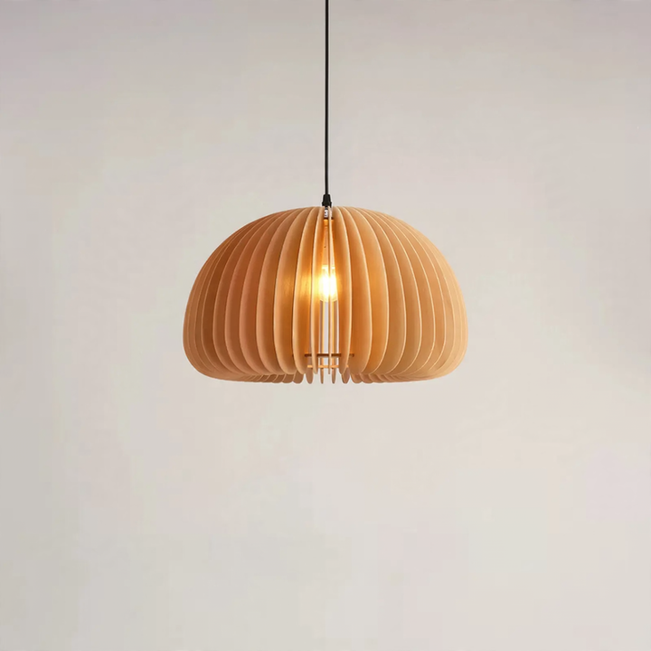 Wooden hanging lamp with LED, height adjustable