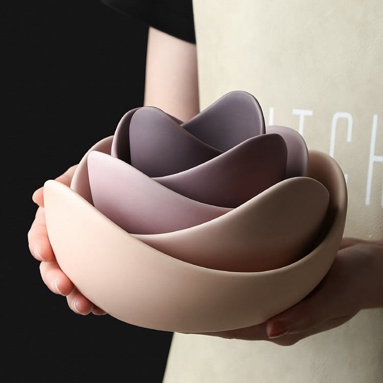 Ceramic bowls set, lotus shape, muted colors