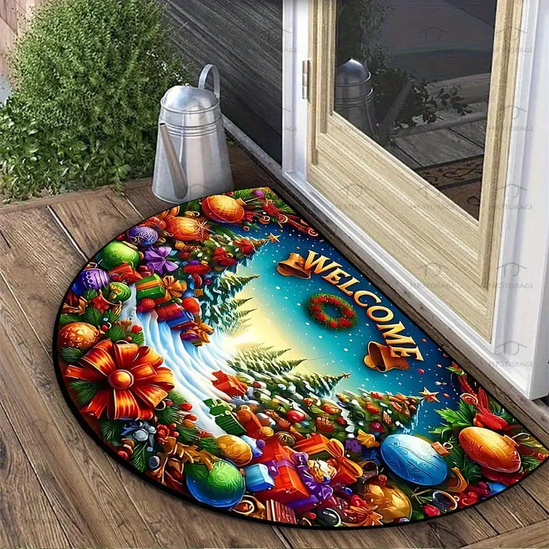 Half-round doormat, crystal velvet, Christmas design